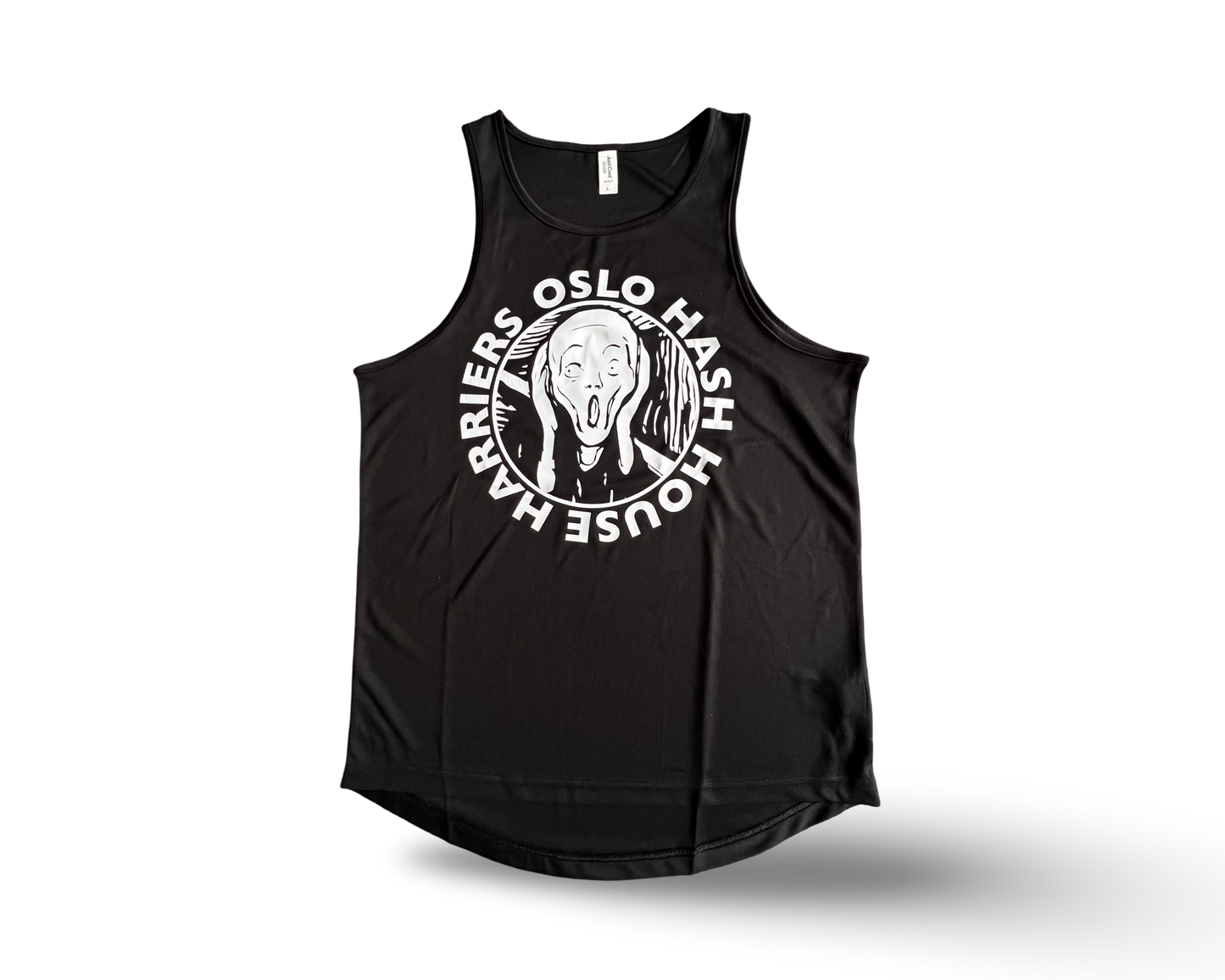 A black singlet printed  with The scream